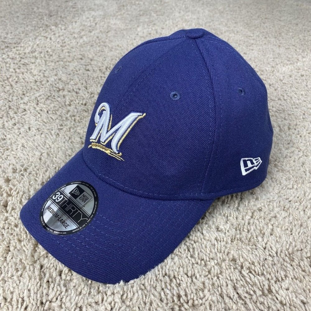 New Era Milwaukee Brewers MLB Hat Team Classic 39THIRTY Medium/Large Blue Cap